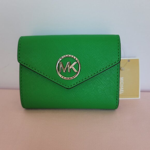 MICHAEL KORS Greenwich Medium Envelope Trifold Saffiano Leather Wallet- Palm 🎈⭐ - Picture 1 of 16
